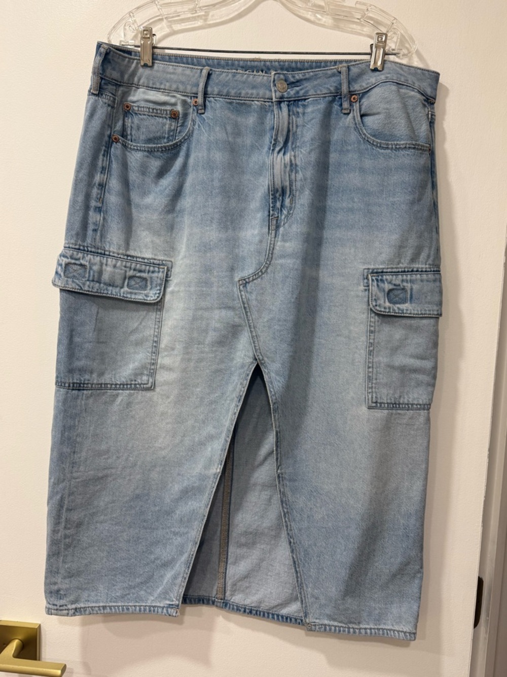American Eagle Outfitters Light Blue Denim Cargo Midi Skirt